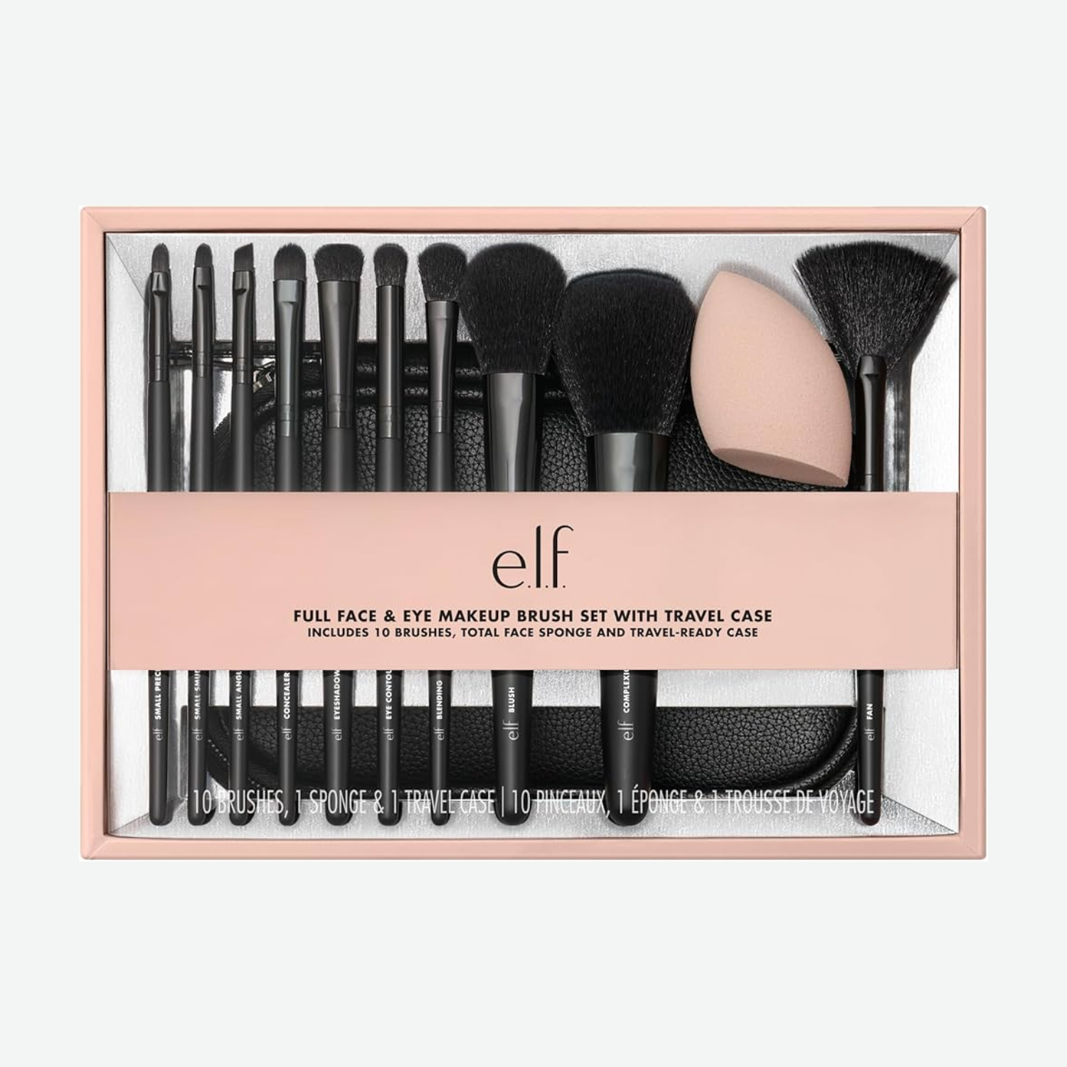 e.l.f. Full Face & Eye Makeup Brush Set with Travel Case